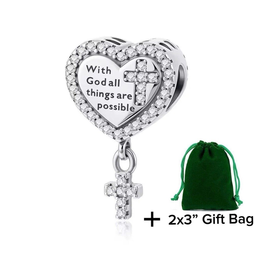 With God All Things Are Possible, Cross Dangle Charm | 925 Silver | Brand New
